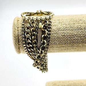 Vintage Multi Strand Chain Bracelet Gold Tone Draped Chains Hook Clasp Jewelry